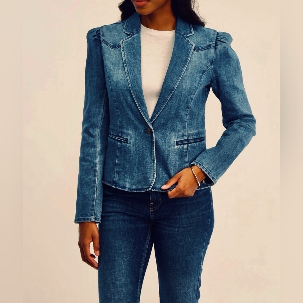 For The Republic Detailed Dark Blue Wash Denim Jacket size M - Picture 8 of 12